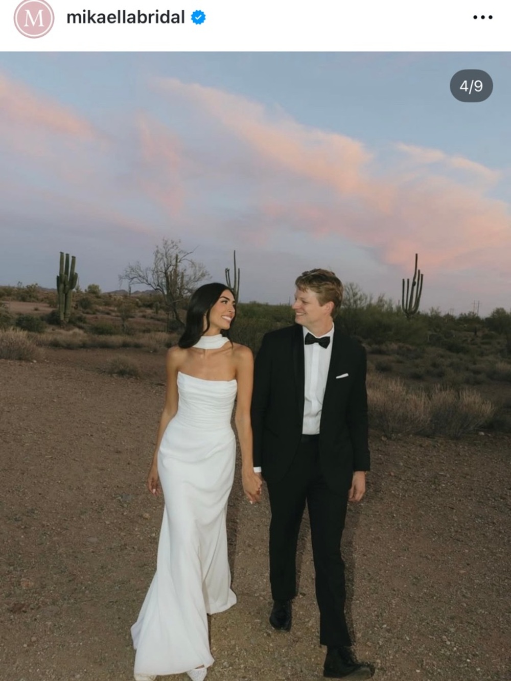 Mikaella Bridal White Off-Shoulder Chiffon Wedding Gown
